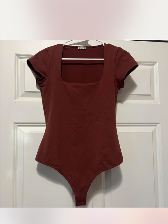Free People Tops - Free People Square Neck Short Sleeve Bodysuit in Deep Brown